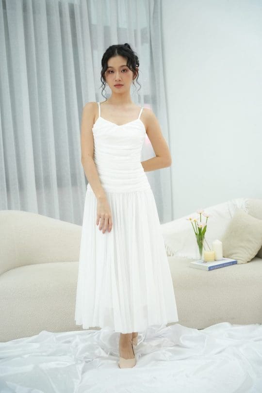 Liloo Mesh Long Dress in White