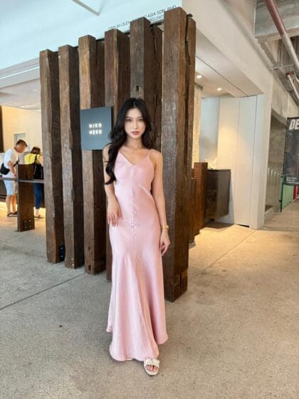 Lumiere Satin Maxi Dress in Pink
