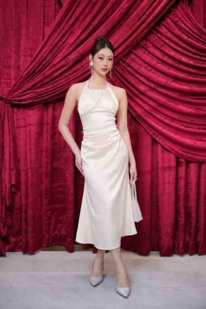 Belle Drape Dress in Champagne