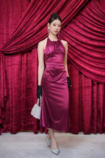 Belle Drape Dress in Maroon