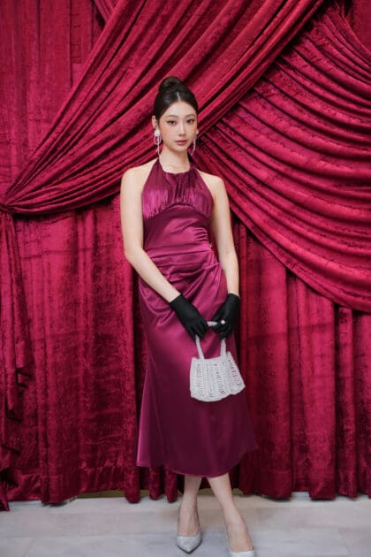 Alternative view of Belle Drape Dress in Maroon