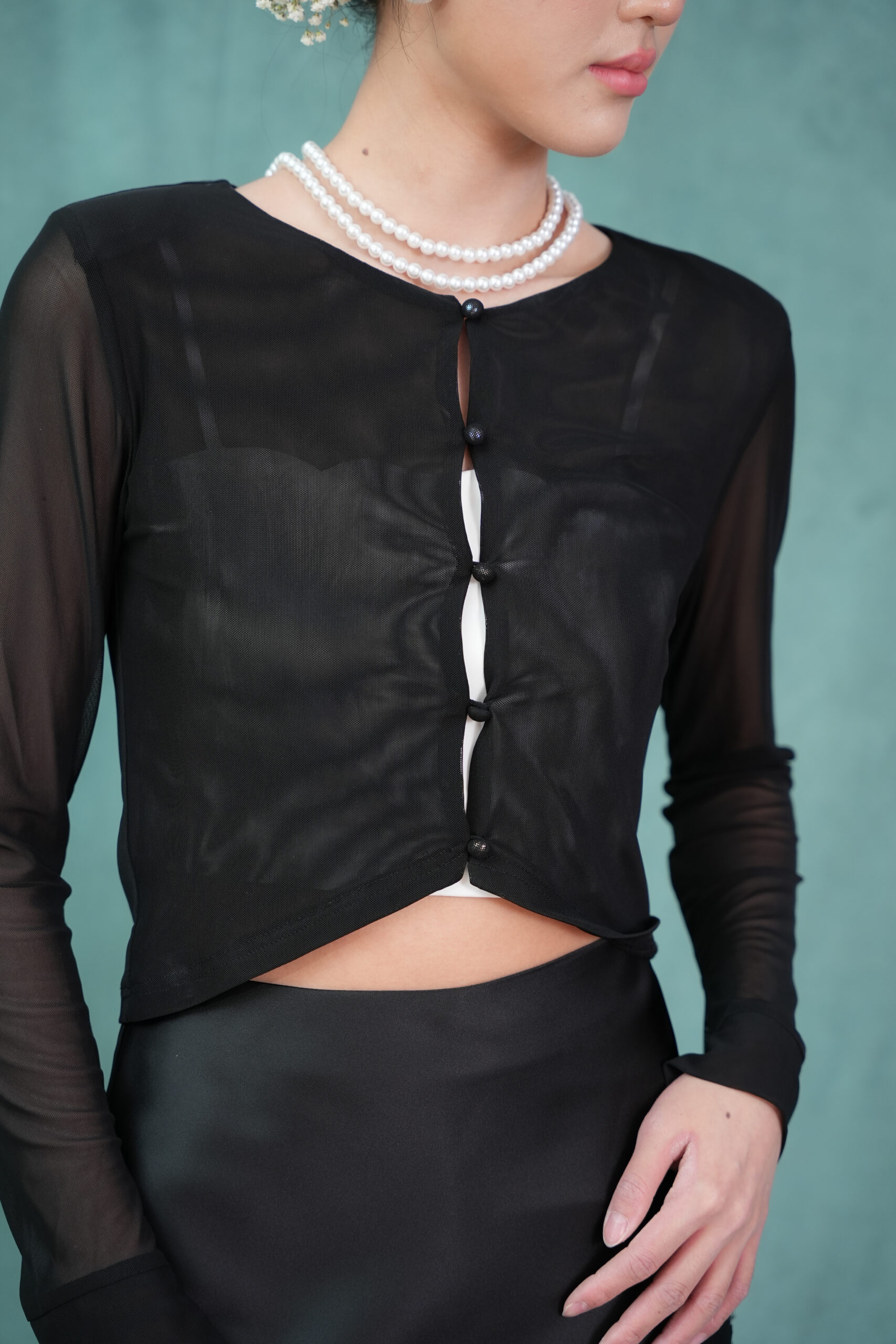 Nixx Mesh Cardigan in Black - Image 4