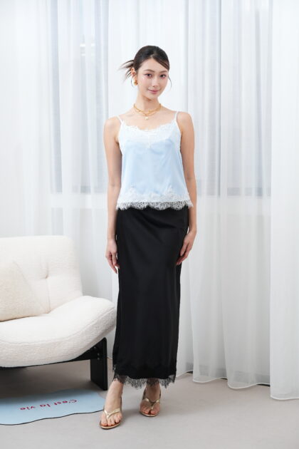 Satin Lover Long Skirt in Black