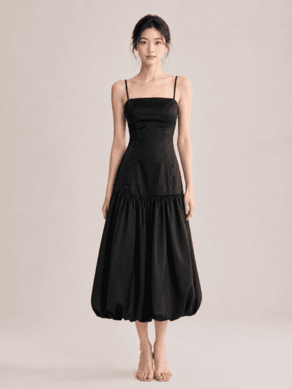 Bubble Long Dress in Black