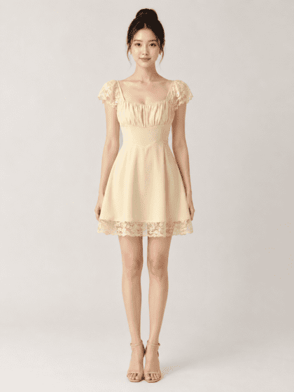 Leora Tie-Back Dress in Beige