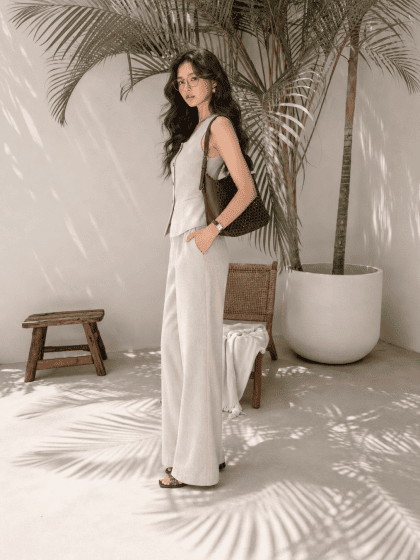 Linen Long Pant in Cream - Image 3